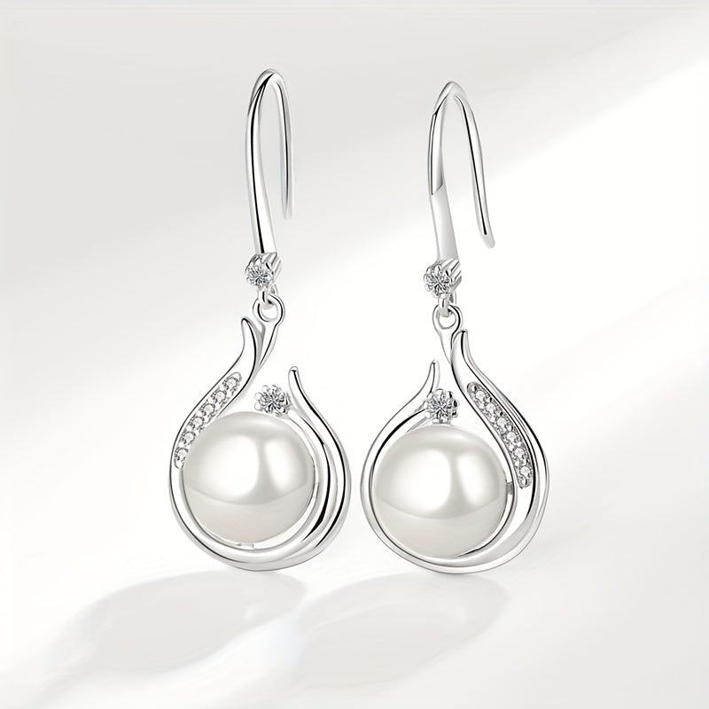 Elegant Vintage Style Dangle Earrings With Imitation Pearl Pendant Embellished With Zircon Delicate Gifts For Women