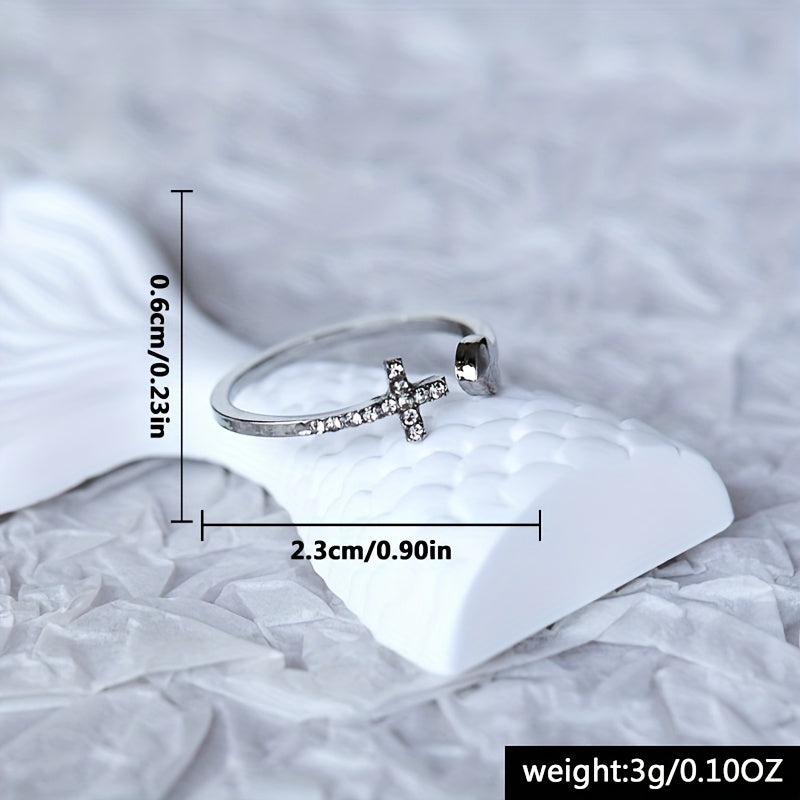 Love Heart & Cross Opening Finger Ring Boho Style Adjustable Finger Jewelry Accessories