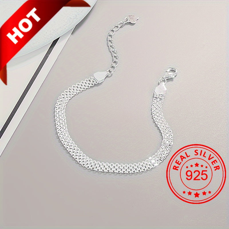 925 Sterling Silver Mesh Chain Bracelet Elegant Hand Chain Jewelry 1pc