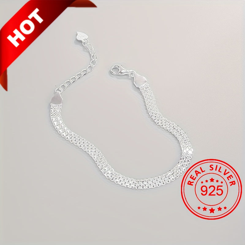 925 Sterling Silver Mesh Chain Bracelet Elegant Hand Chain Jewelry 1pc