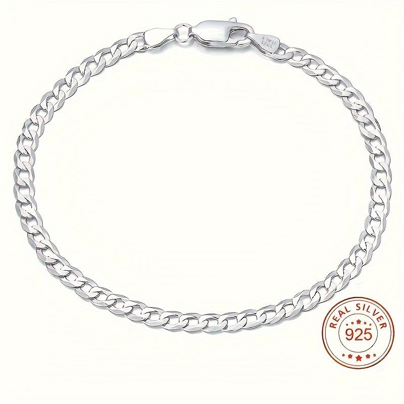 1pc 925 Sterling Silver Cuban Chain Bracelet Simple Style Elegant Hand Chain Bracelet