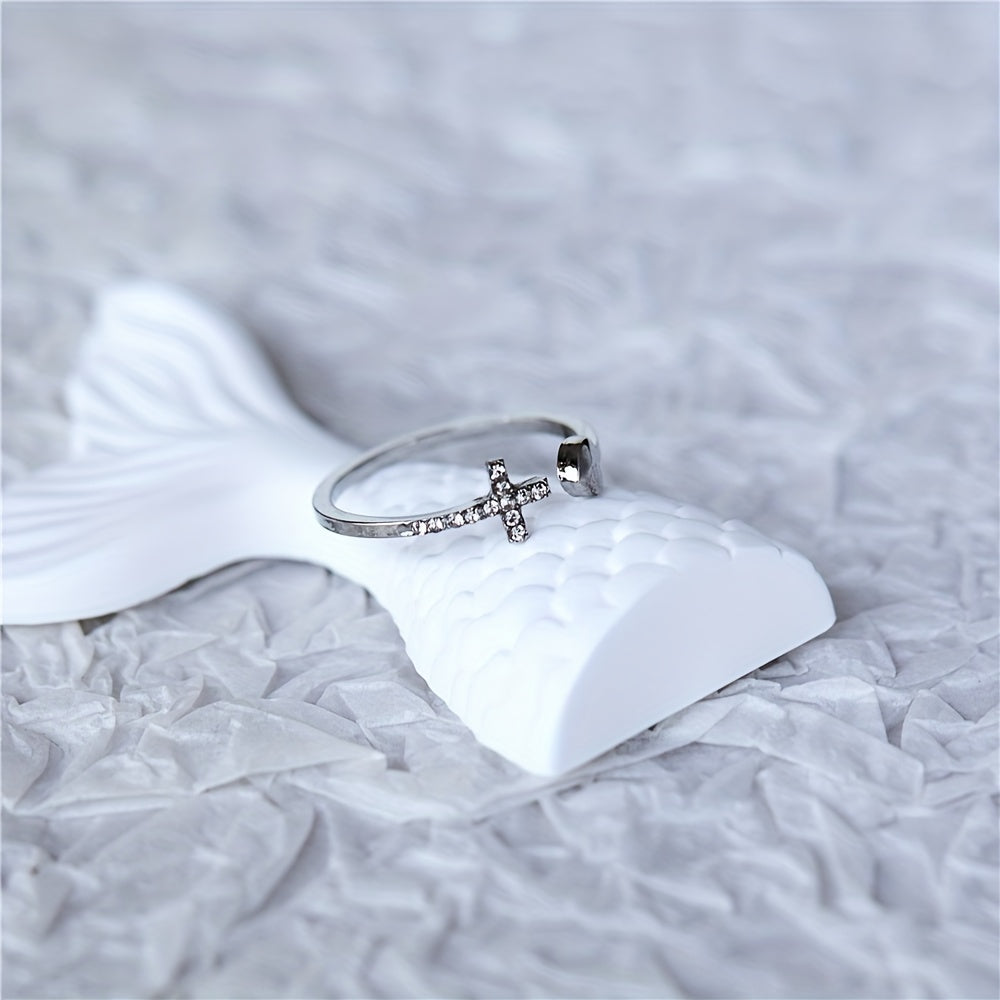 Love Heart & Cross Opening Finger Ring Boho Style Adjustable Finger Jewelry Accessories