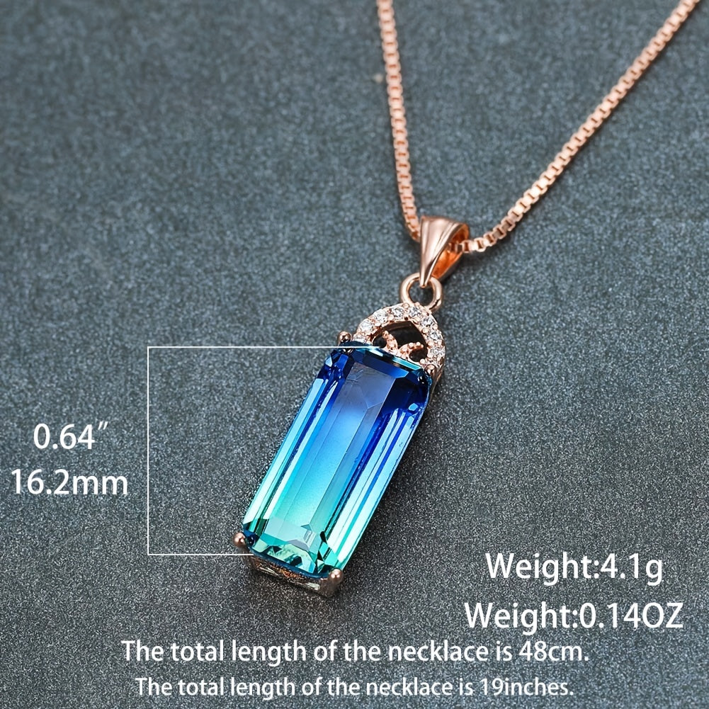 Rectangular Tourmaline Blue-green Necklace For Women Cute Bride Bowknot Zircon Engagement Ring