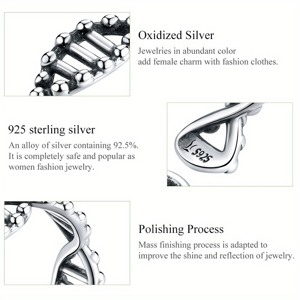 925 Sterling Silver Cuff Ring Classy DNA Design Suitable For Men And Women Match Daily Outfits High Quality Adjustable Ring