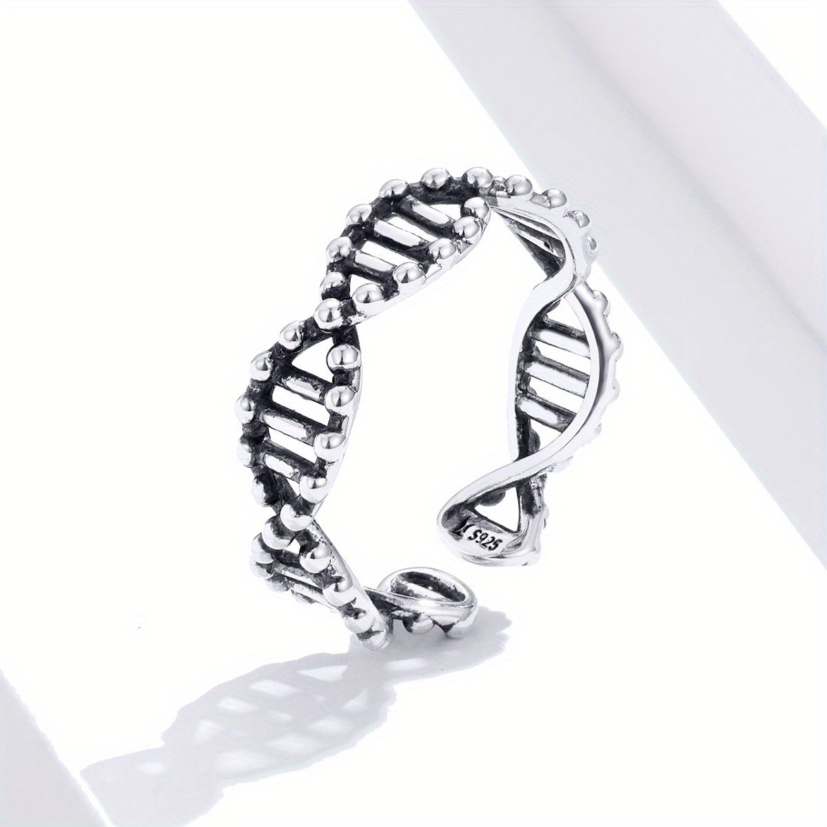 925 Sterling Silver Cuff Ring Classy DNA Design Suitable For Men And Women Match Daily Outfits High Quality Adjustable Ring